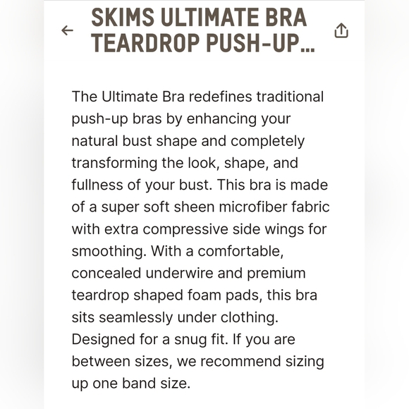 💕NWT SKIMS Ultimate Padded Plunge Pushup Push Up Teardrop bra Nude Mica 44C - Picture 11 of 14